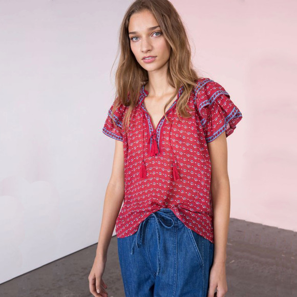 ULLA JOHNSON Silk Top in Scarlet 2|S - Picture 2 of 10